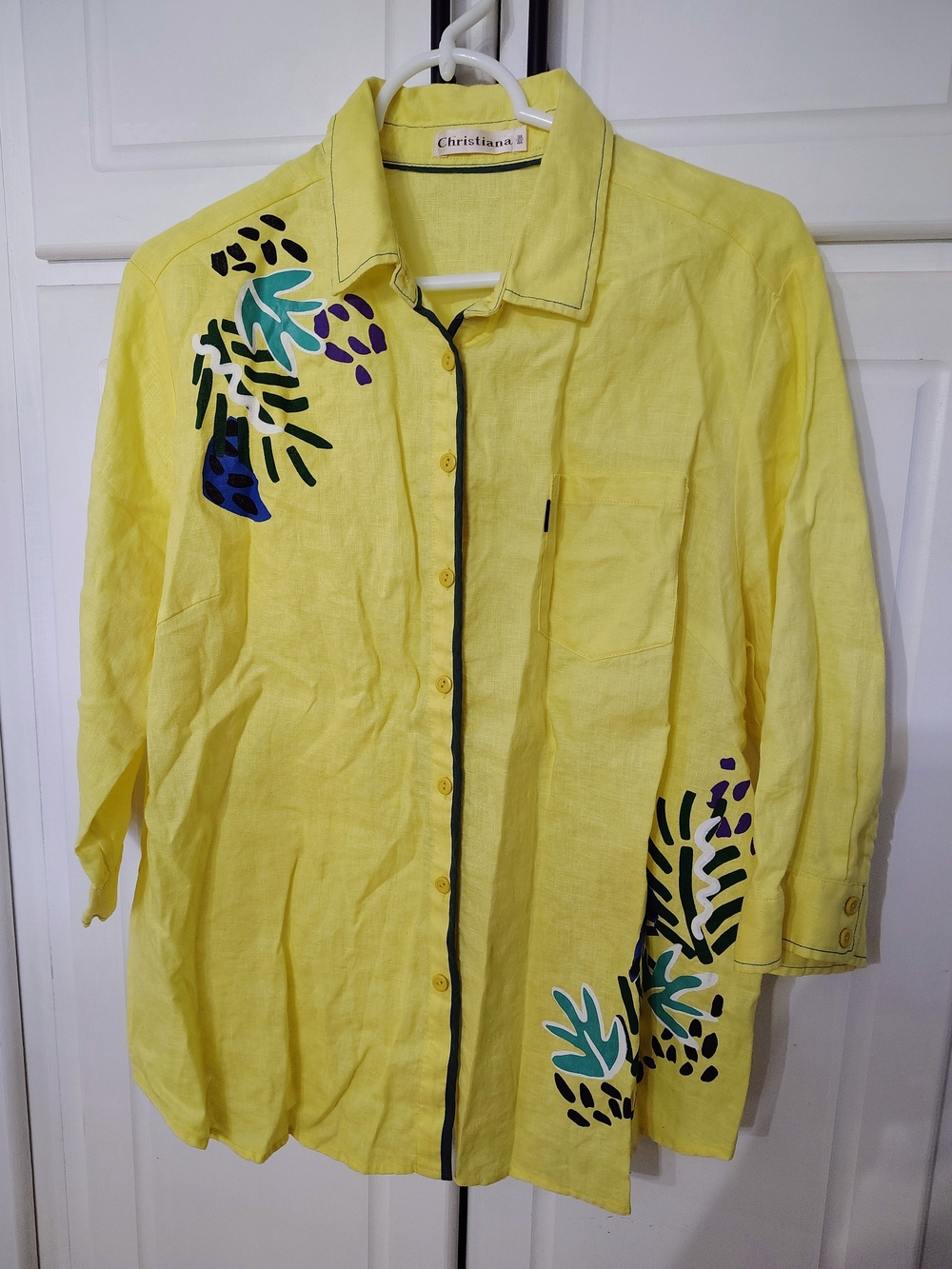 Christina Yellow Embellished Button-Up Linen Shirt